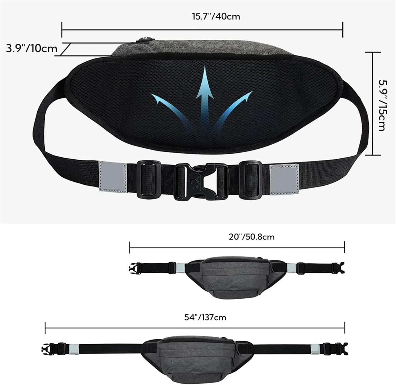 Waist Bag Men Women resist Large Hiking Belt Bags Shoulder Crossbody Running Walking(Black)