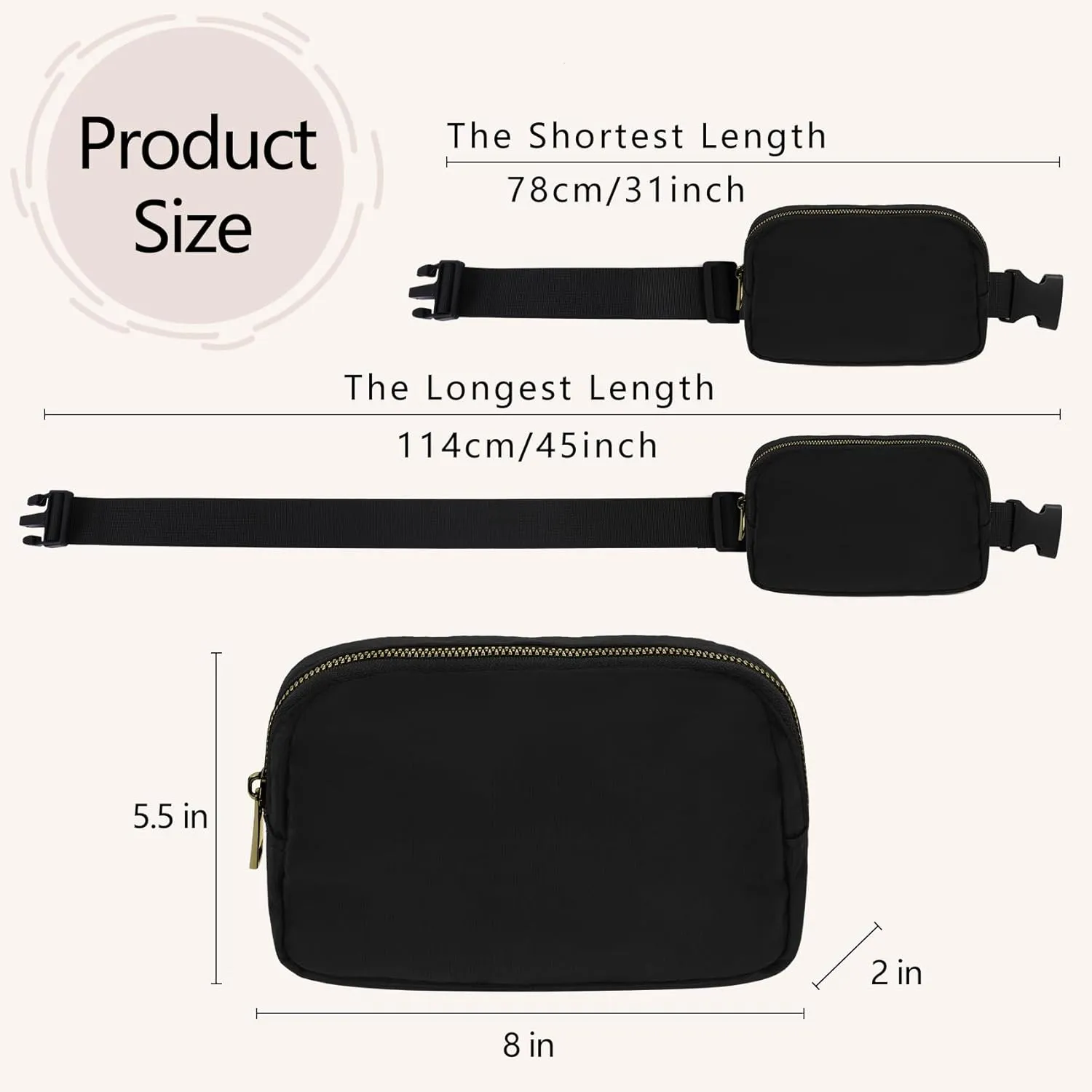 Waist Belt Bag Fashion Fanny Women and Men Gift Waist Pack With Adjustable Strap For Travel Running Hiking Walking Black black