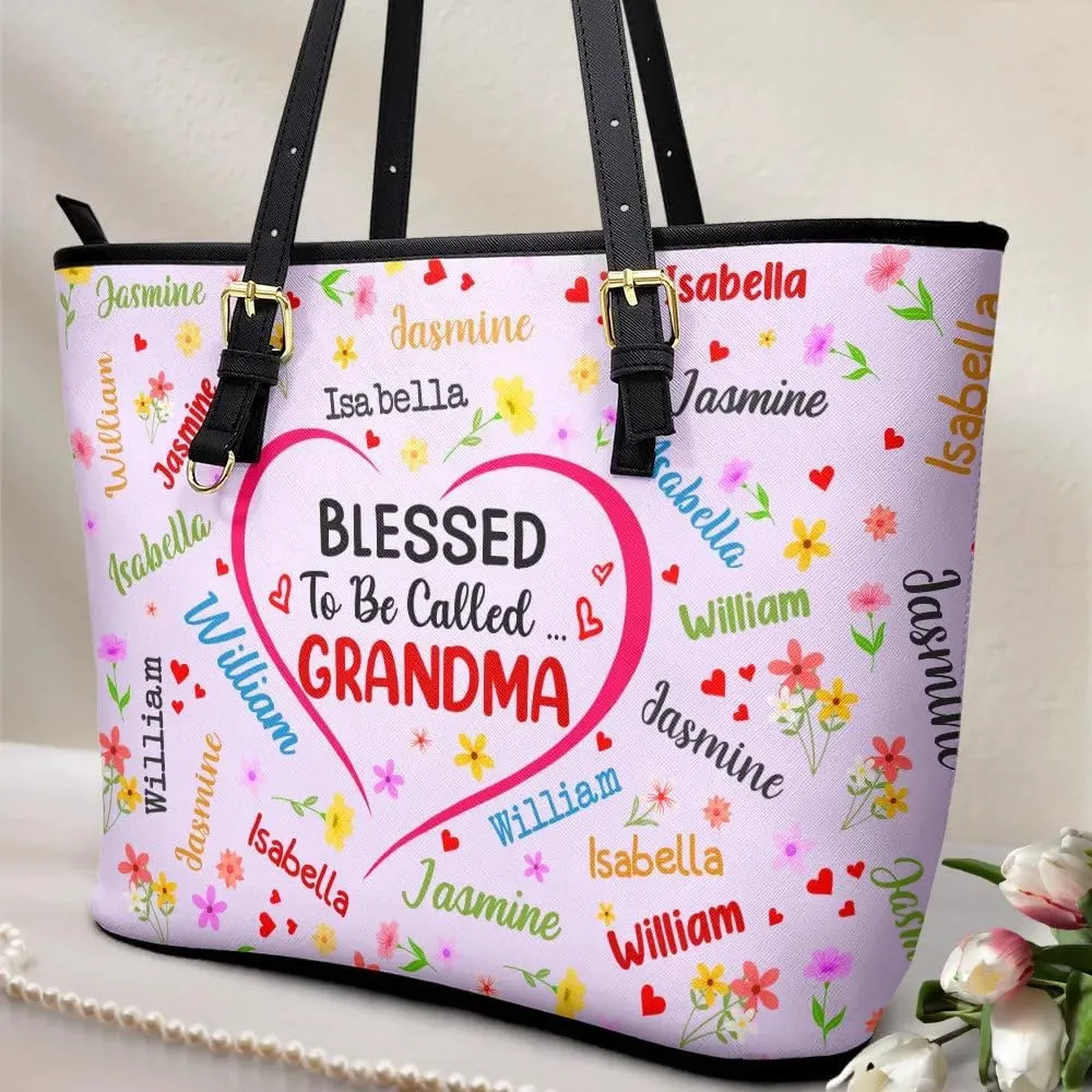 WANDER PRINTS Personalized Leather Tote Bag - Gift for Grandma, Mother
