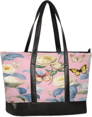 Watercolor Butterflys Flowers Laptop Tote Bag for Women Lightweight Work Purse with Multiple Compartments Fits 13-15.6 Inch Laptop Tablet Shoulder Bag for Office Travel Daily Use