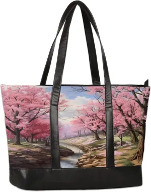 Watercolor Flower River Laptop Tote Bag for Women Lightweight Work Purse with Multiple Compartments Fits 13-15.6 Inch Laptop Tablet Shoulder Bag for Office Travel Daily Use