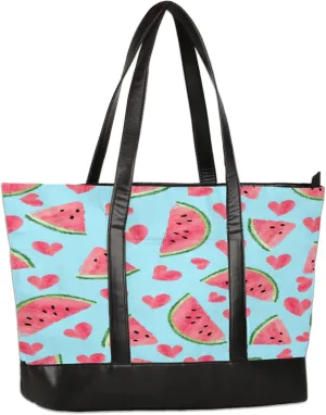 Watercolor Love Watermelon Laptop Tote Bag for Women Lightweight Work Purse with Multiple Compartments Fits 13-15.6 Inch Laptop Tablet Shoulder Bag for Office Travel Daily Use