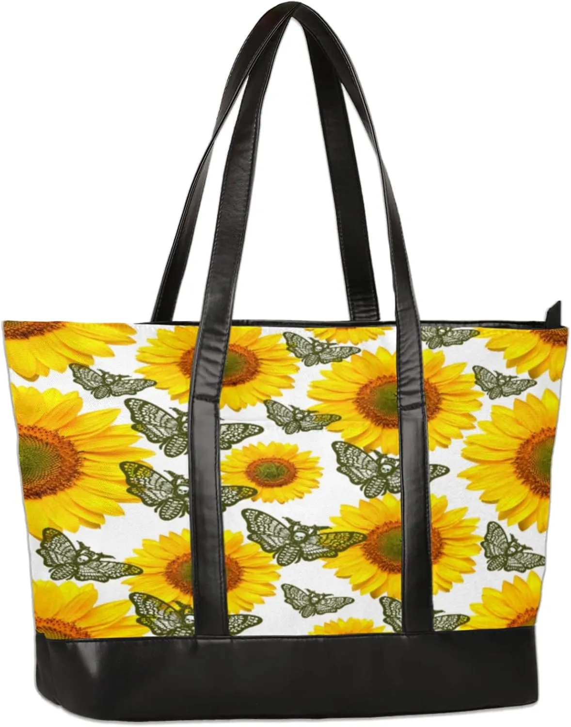 Watercolor Sunflowers Butterflies Laptop Tote Bag for Women Lightweight Work Purse with Multiple Compartments Fits 13-15.6 Inch Laptop Tablet Shoulder Bag for Office Travel Daily Use