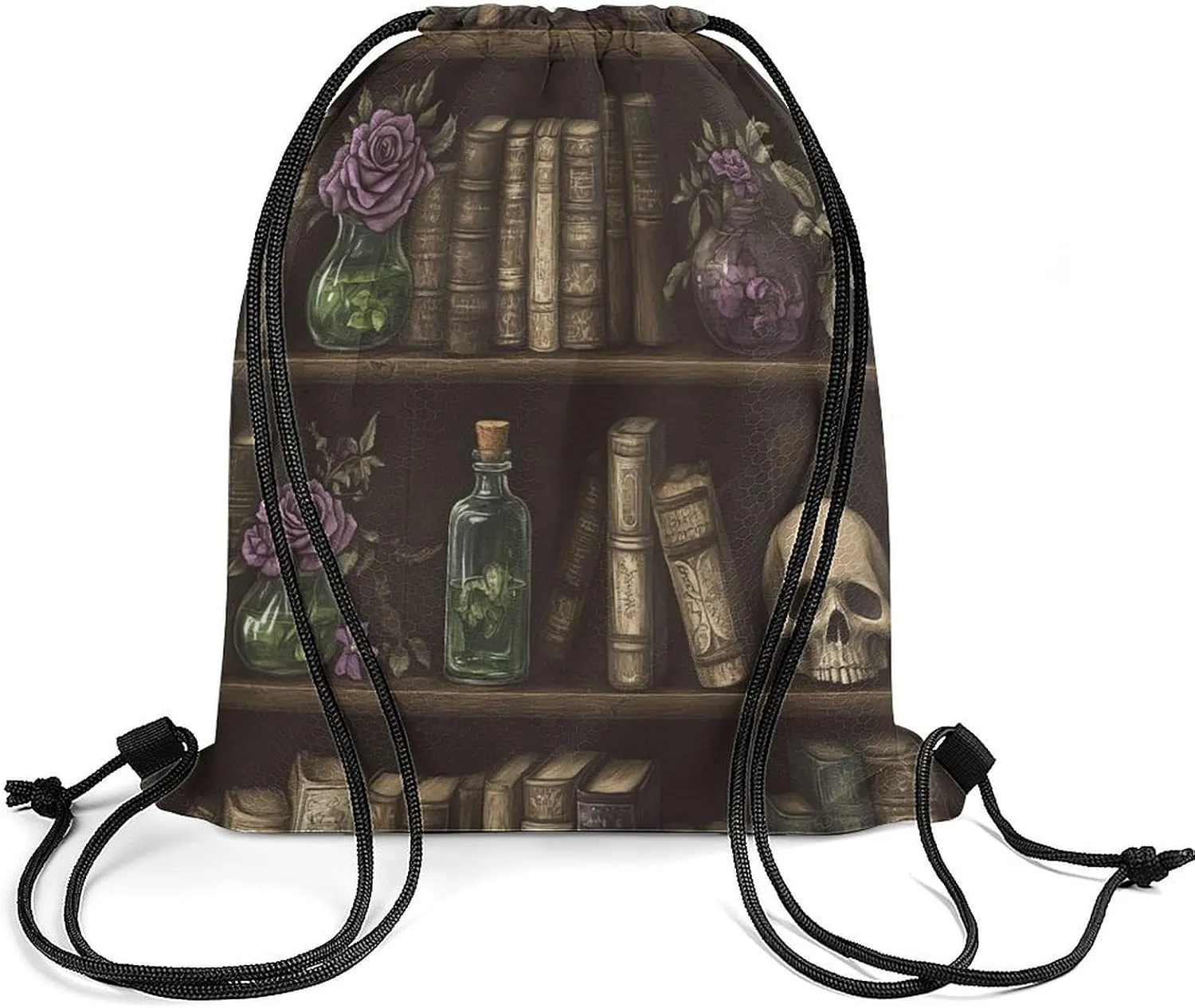 Watercolor Wooden Plank Bookshelf Drawstring Bag Gym Bag,Casual Knapsack Drawstring Backpack