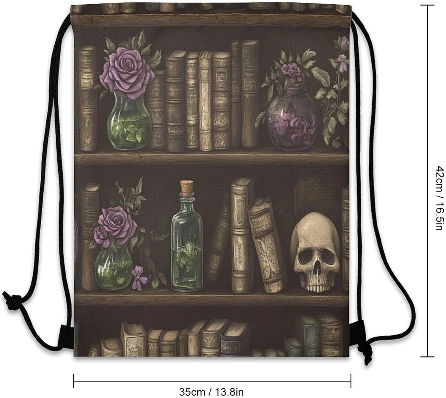 Watercolor Wooden Plank Bookshelf Drawstring Bag Gym Bag,Casual Knapsack Drawstring Backpack