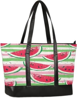 Watermelon Slices Stripe Large Tote Bags Women Handbags with Zipper, Laptop Tote Bag Shopper Shoulder Bag Handbag, Gifts for Women