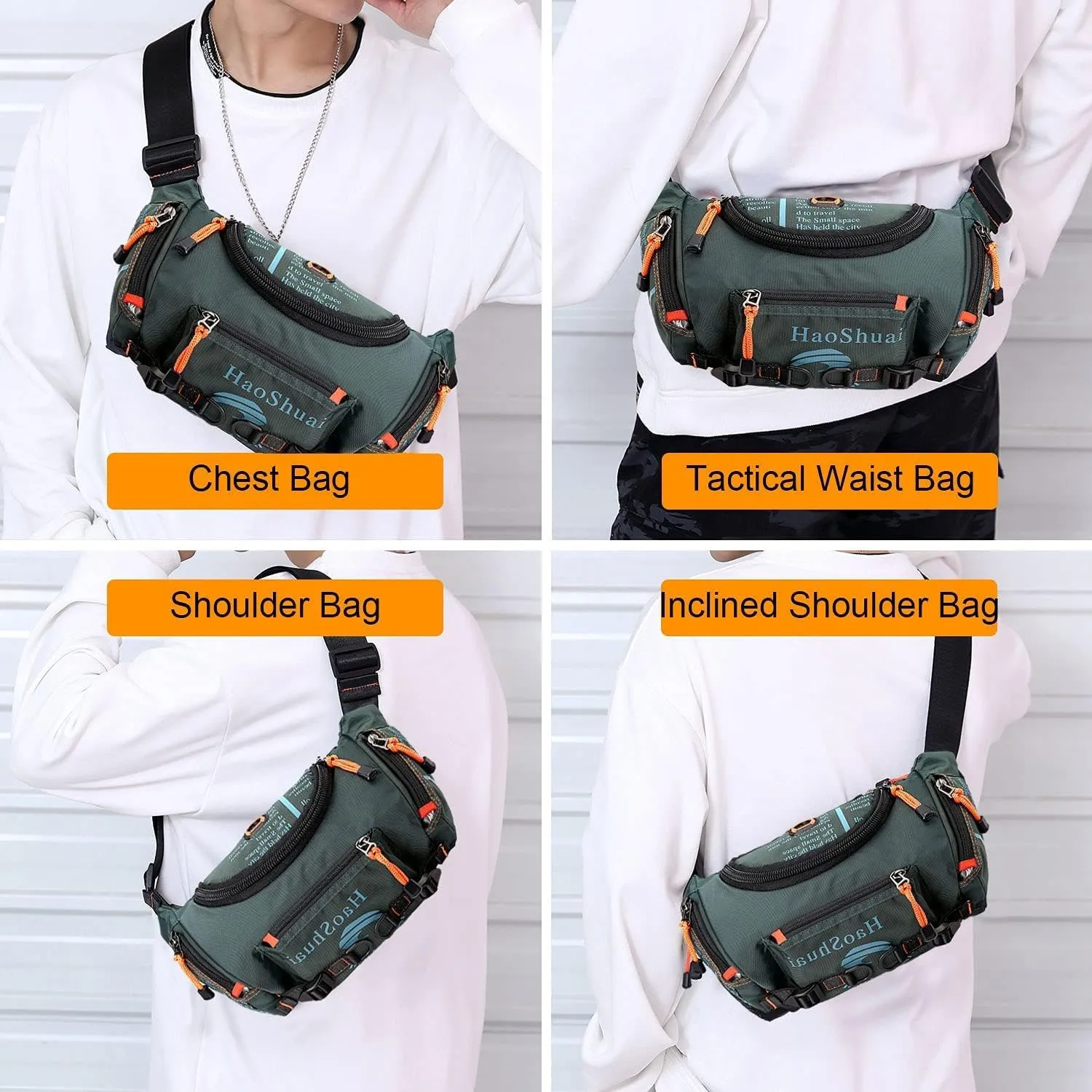Waterproof Fanny Pack Crossbody Outdoor Waist Bag Pouch With Adjustable Strap Travel Hip Bag For Men Mountaineering,Hiking,Traveling, Camping, Cycling,Running (Dark green)