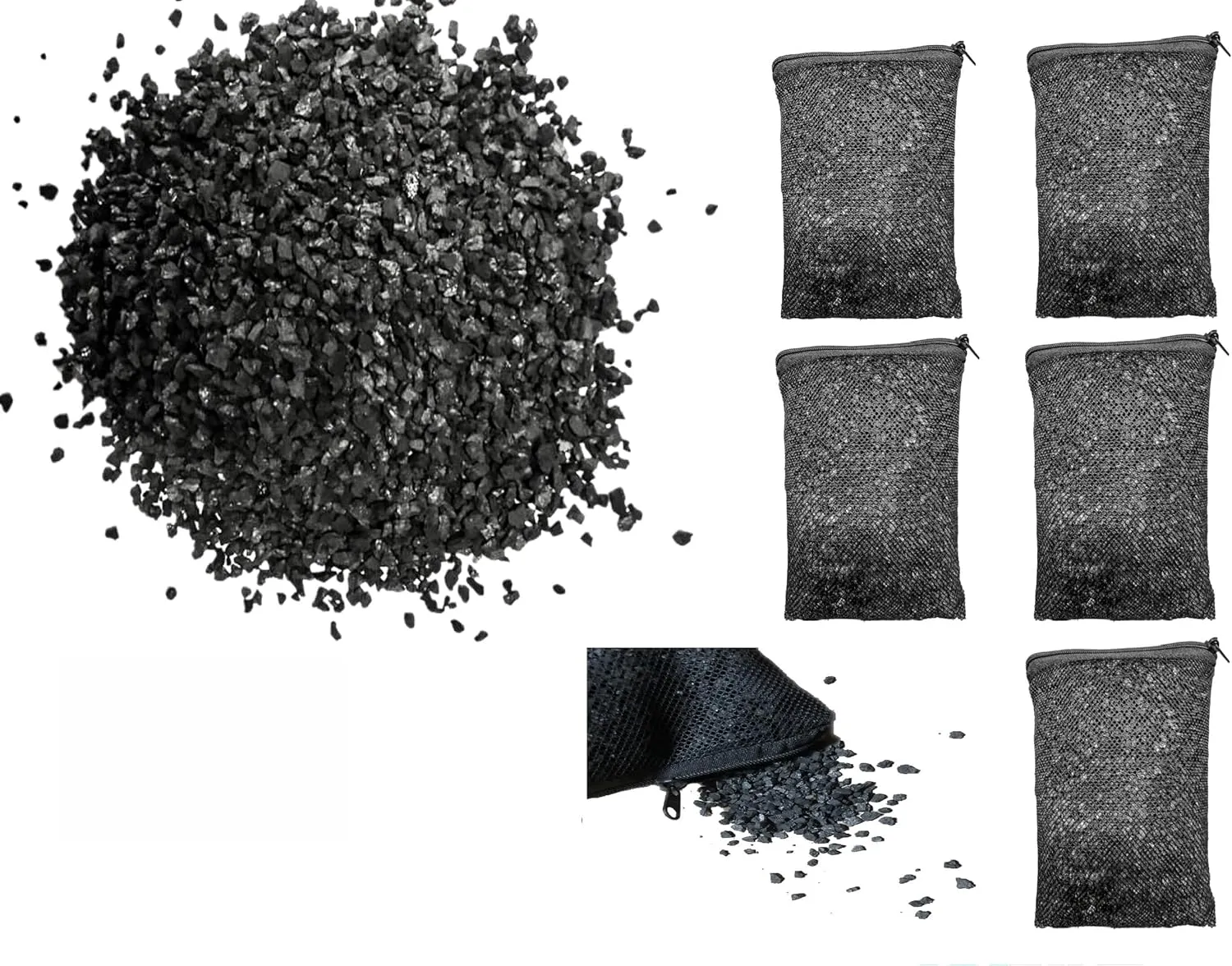 Wave Point 5 lbs Premium Granulated Activated Carbon Charcoal with 5 Filter Media Bags (Free) for Aquarium Fish Tanks Koi Pond Canister Filter Reef Filters and Perfect for eliminating cat litter smell