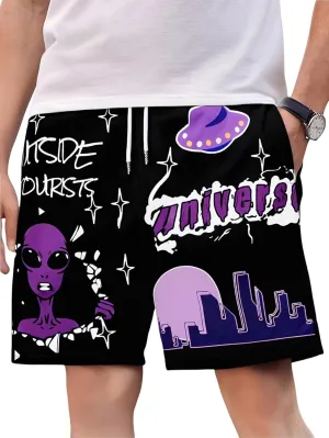 WDIRARA Men's Graphic Print Colorblock Drawstring Waist Active Pocket Shorts