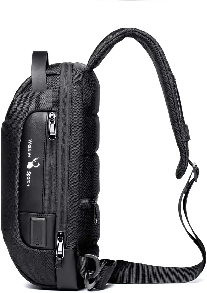 WEIXIER Anti Theft Sling Bag Shoulder Crossbody Backpack Waterproof Chest Bag with USB, Black