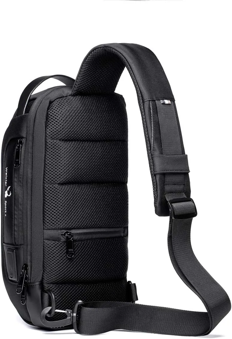 WEIXIER Anti Theft Sling Bag Shoulder Crossbody Backpack Waterproof Chest Bag with USB, Black