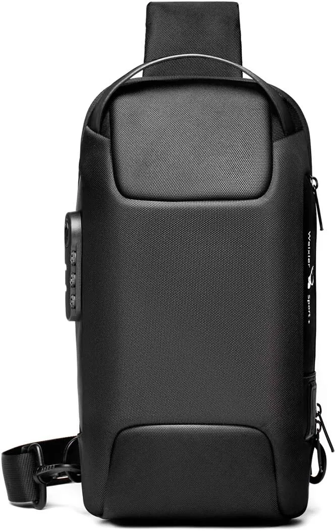 WEIXIER Anti Theft Sling Bag Shoulder Crossbody Backpack Waterproof Chest Bag with USB, Black