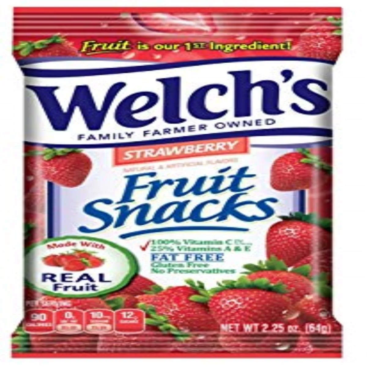 Welch's Fruit Snacks, Strawberry, Gluten Free, Bulk Pack, 2.25 oz Individual Single Serve Bags (Pack of 48)
