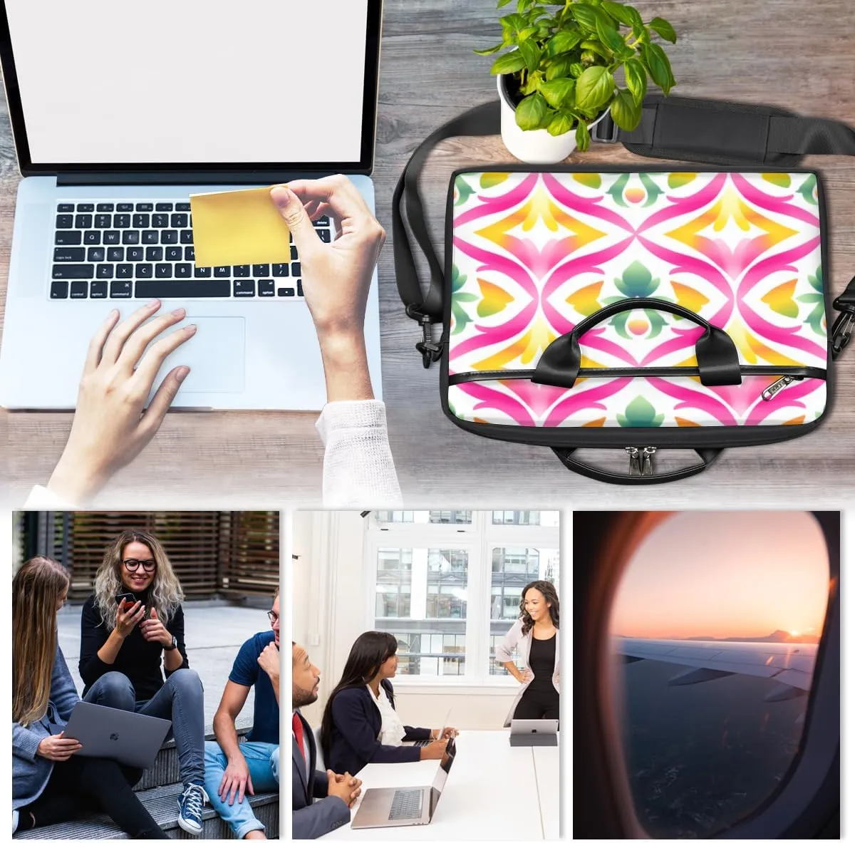 White Town Laptop Bag for Men Women 13-15 Inch Case Bags Sleeve Shoulder with Anti Slip Removable The Pad Straps