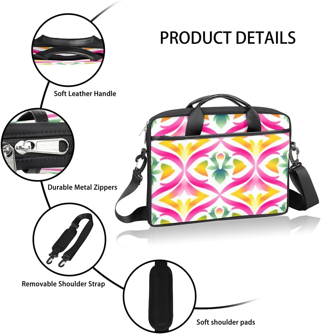 White Town Laptop Bag for Men Women 13-15 Inch Case Bags Sleeve Shoulder with Anti Slip Removable The Pad Straps