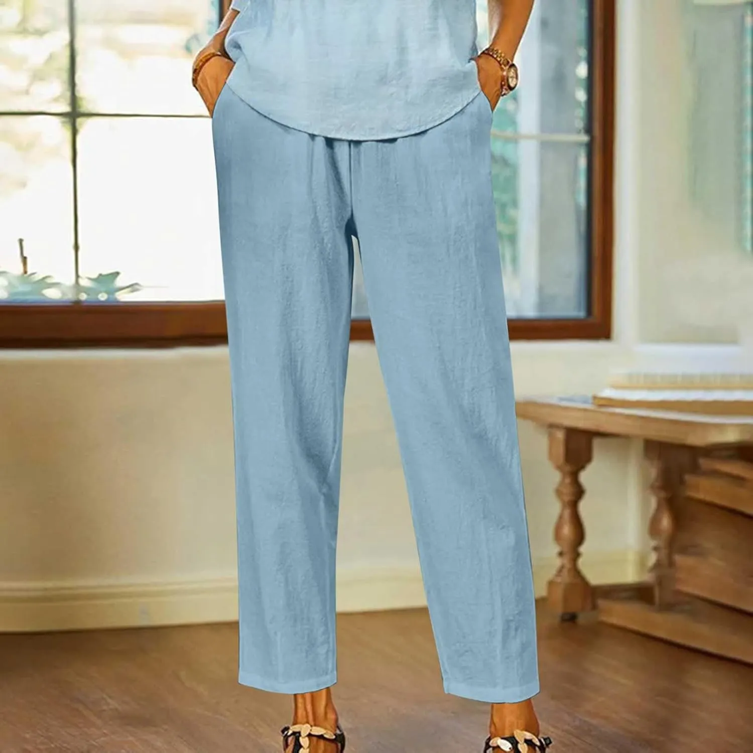 Wide Leg Pants Woman Vintage Loose Cotton Linen Summer Beach Pants Capris Pants Casual Plus Size Palazzo Long Lounge Trousers