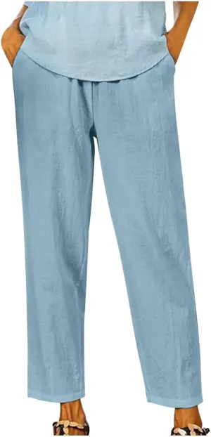 Wide Leg Pants Woman Vintage Loose Cotton Linen Summer Beach Pants Capris Pants Casual Plus Size Palazzo Long Lounge Trousers