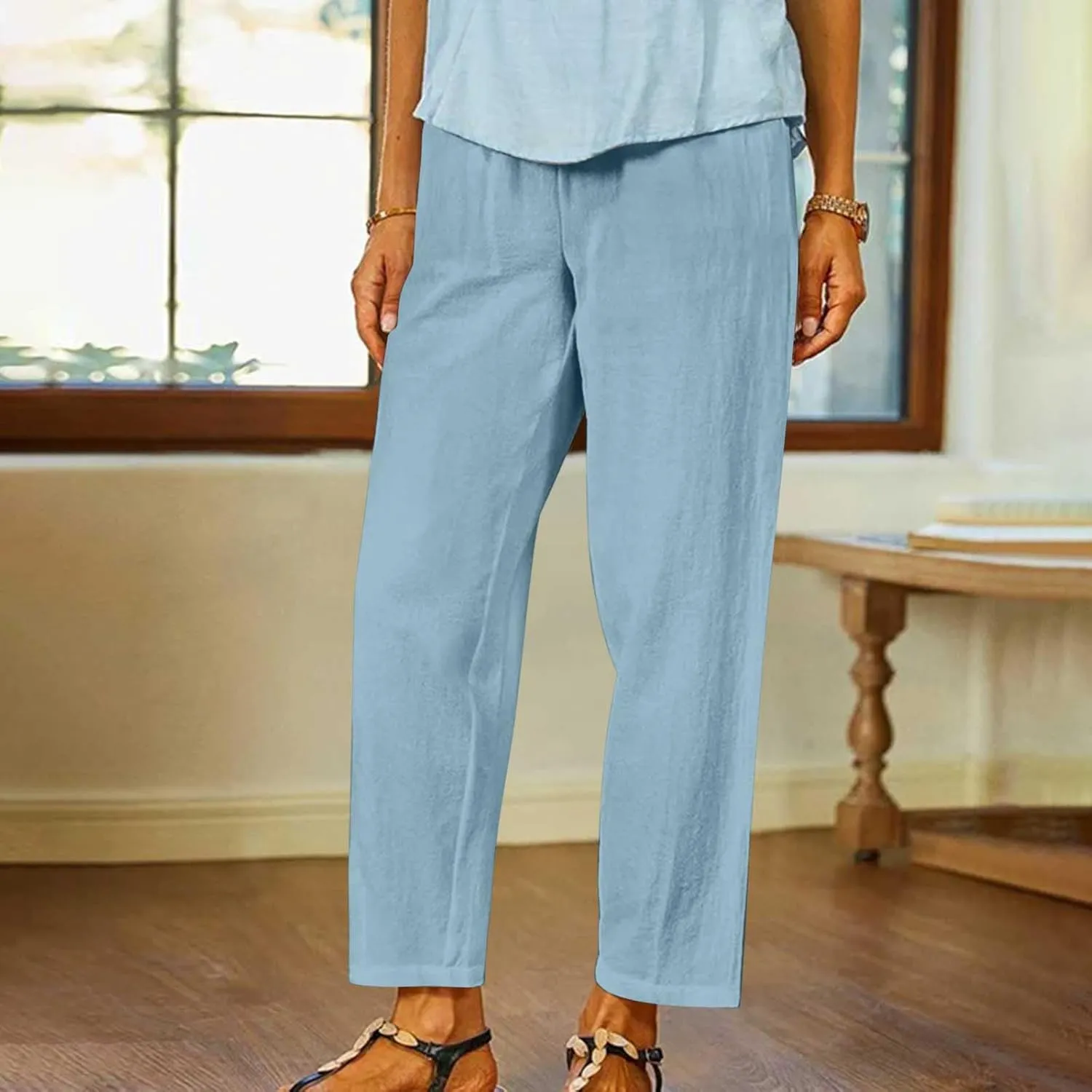 Wide Leg Pants Woman Vintage Loose Cotton Linen Summer Beach Pants Capris Pants Casual Plus Size Palazzo Long Lounge Trousers