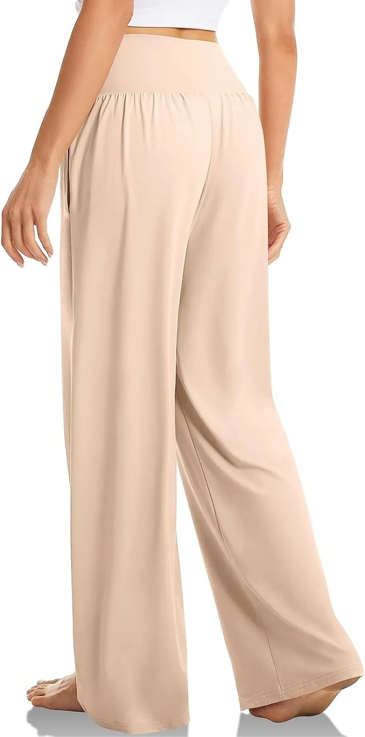Wide Leg Yoga Pants Women Summer Lightweight Crossover Waist Athletic Pants Crossover Low Waist Running Workout Pants