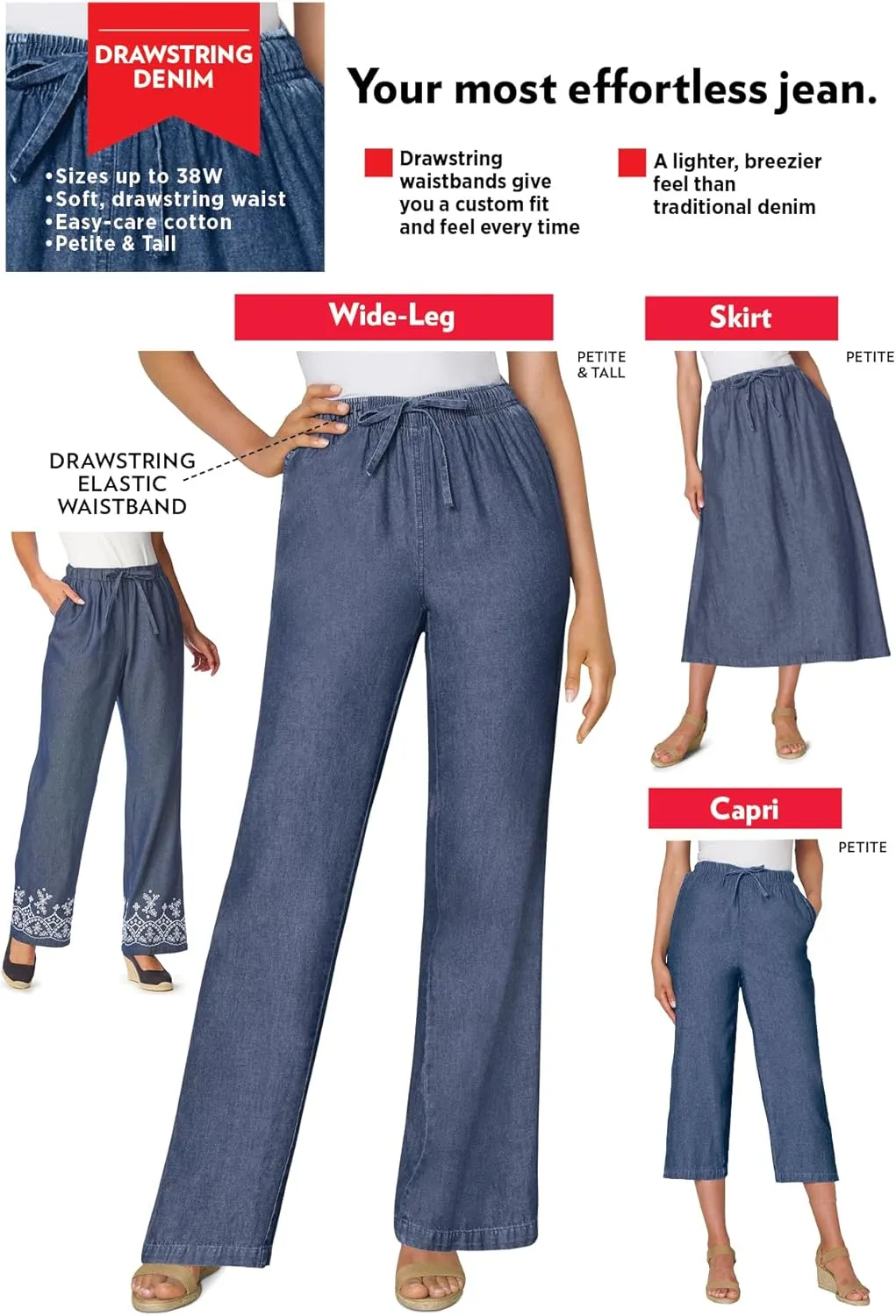 Woman Within Plus Size Petite Drawstring Denim Skirt