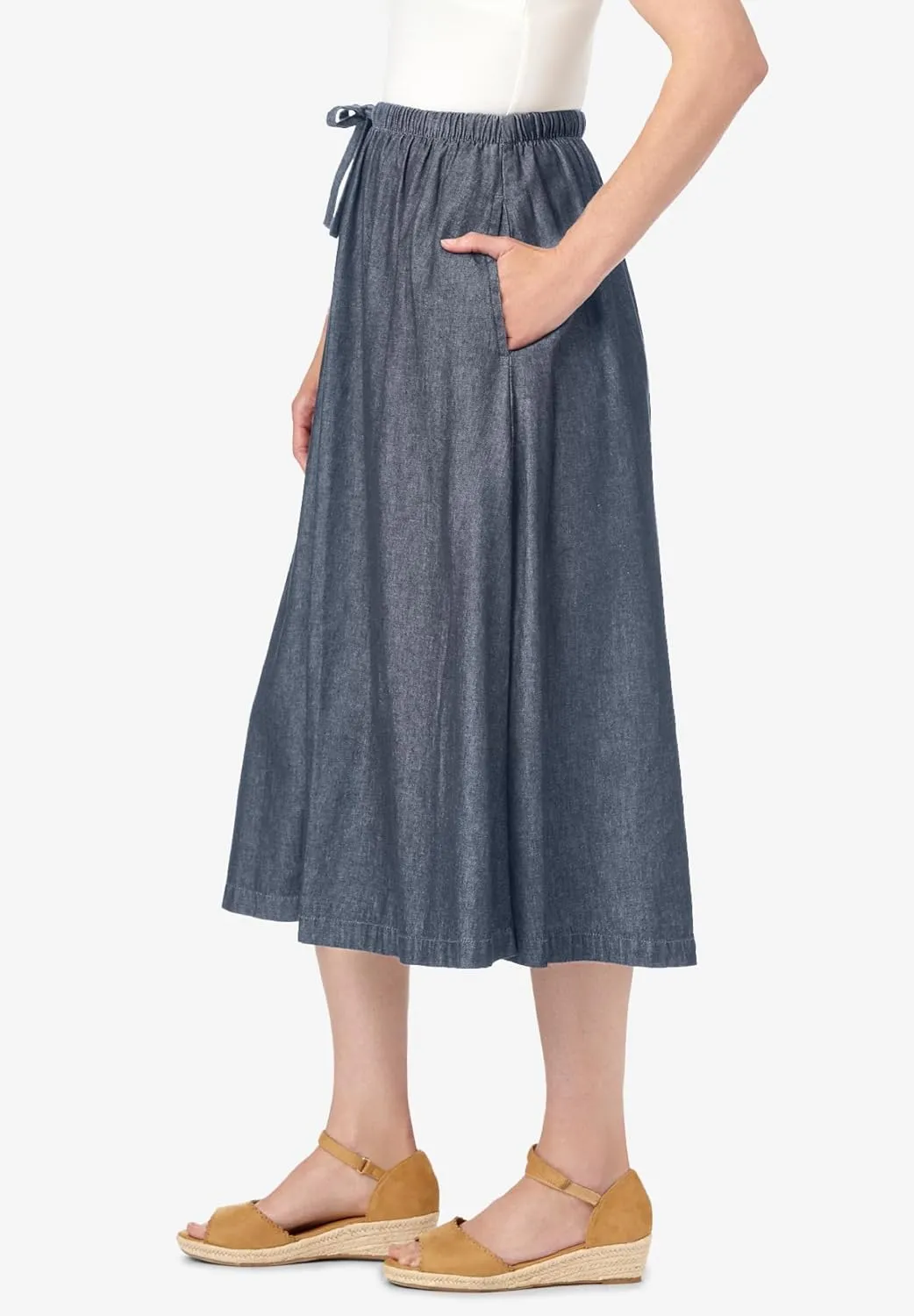 Woman Within Plus Size Petite Drawstring Denim Skirt