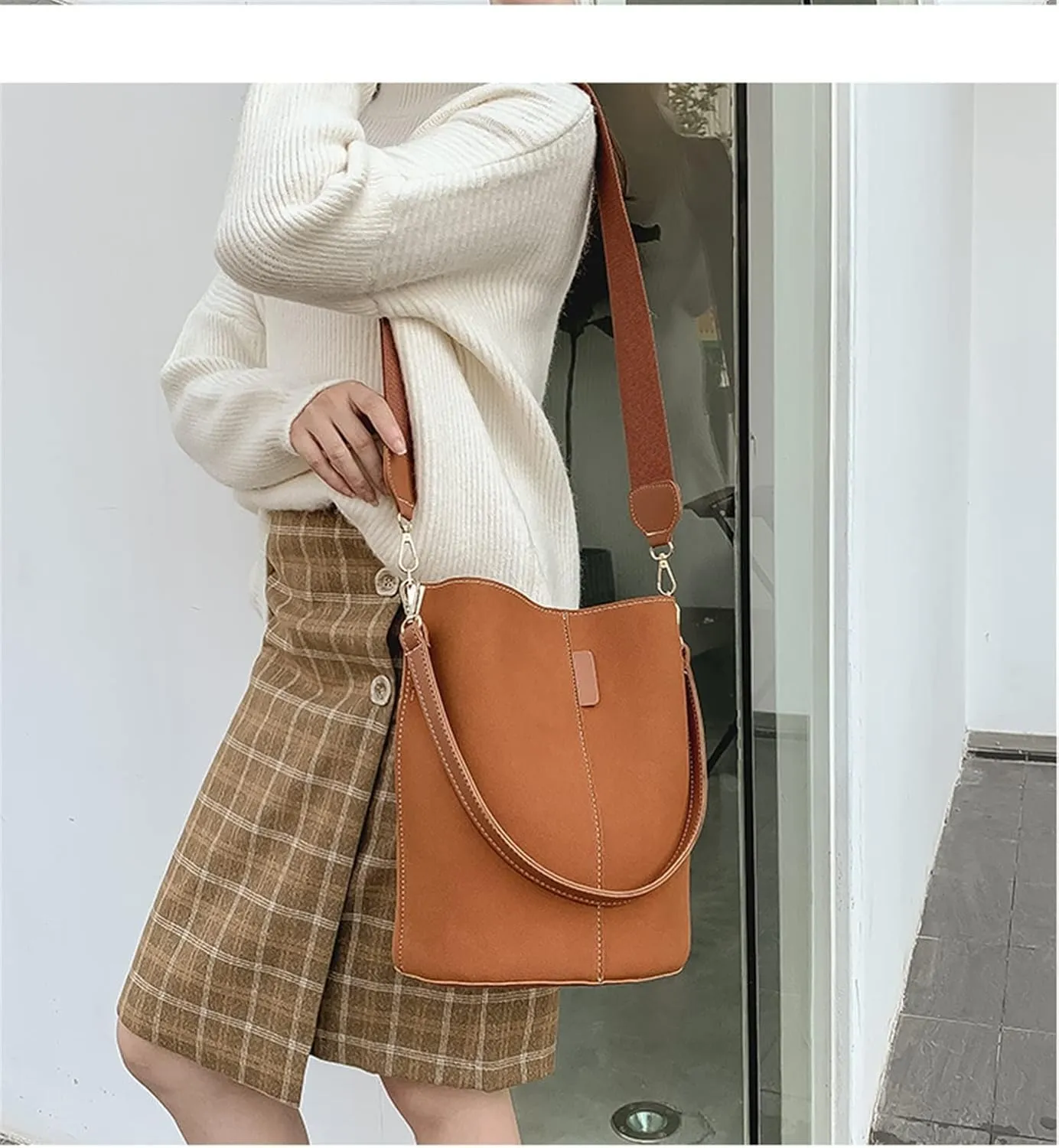Women Bucket Bags Wide Strap Women Shoulder Bags Luxury Leather Crossbody Bag For Women(G)