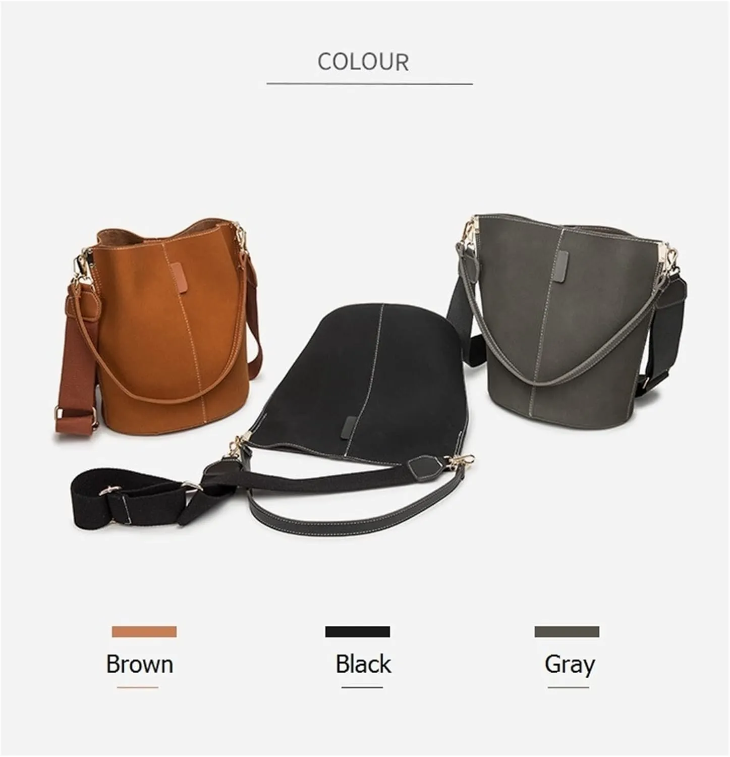 Women Bucket Bags Wide Strap Women Shoulder Bags Luxury Leather Crossbody Bag For Women(G)