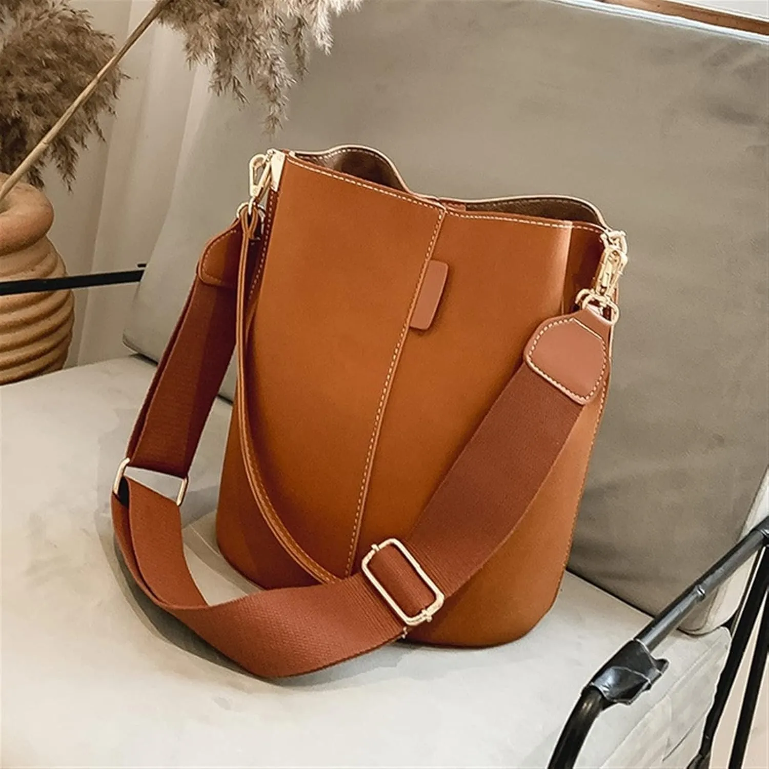Women Bucket Bags Wide Strap Women Shoulder Bags Luxury Leather Crossbody Bag For Women(G)