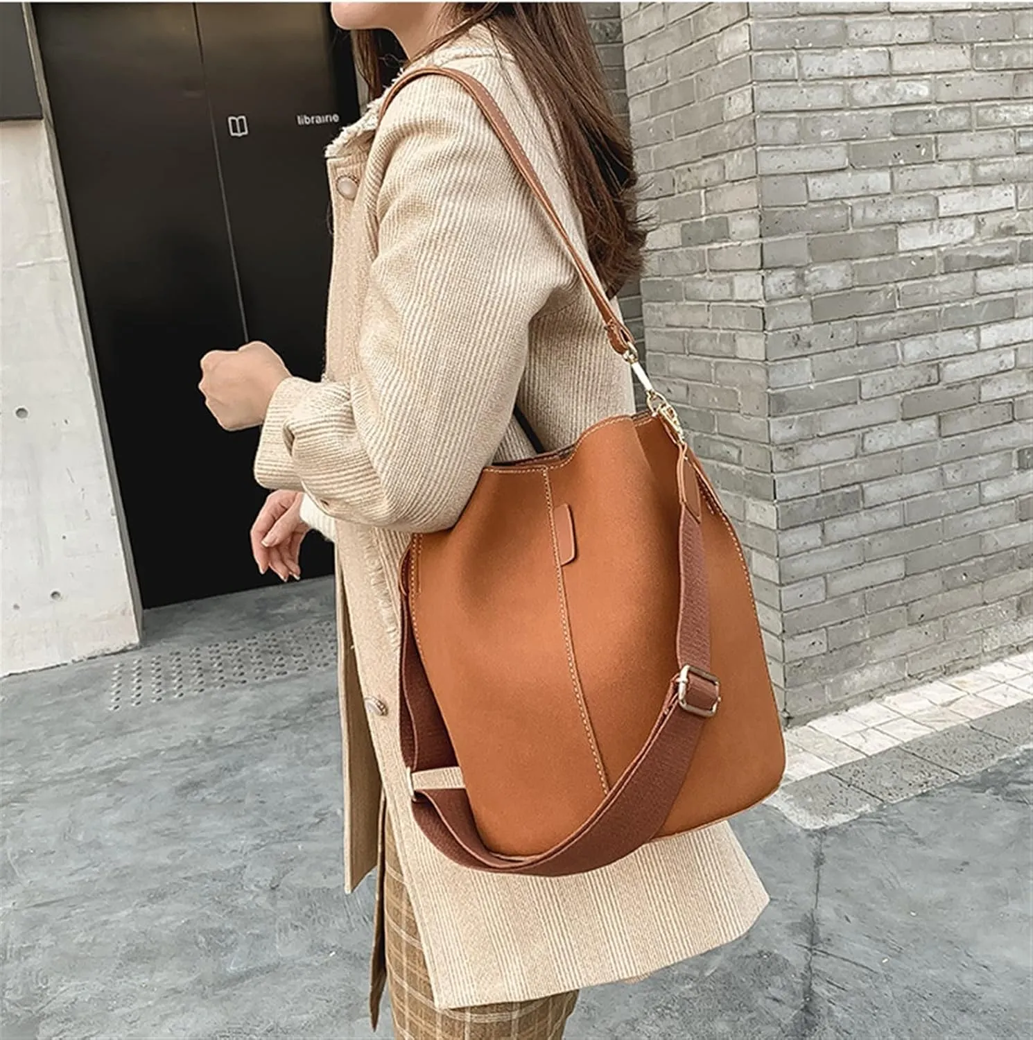 Women Bucket Bags Wide Strap Women Shoulder Bags Luxury Leather Crossbody Bag For Women(G)
