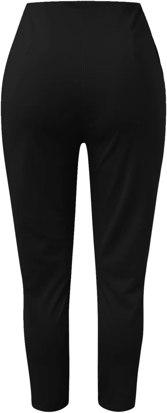Women Cotton Linen Summer Printed Pant Trousers Elastic Waist Straight Plus Size Trousers Office