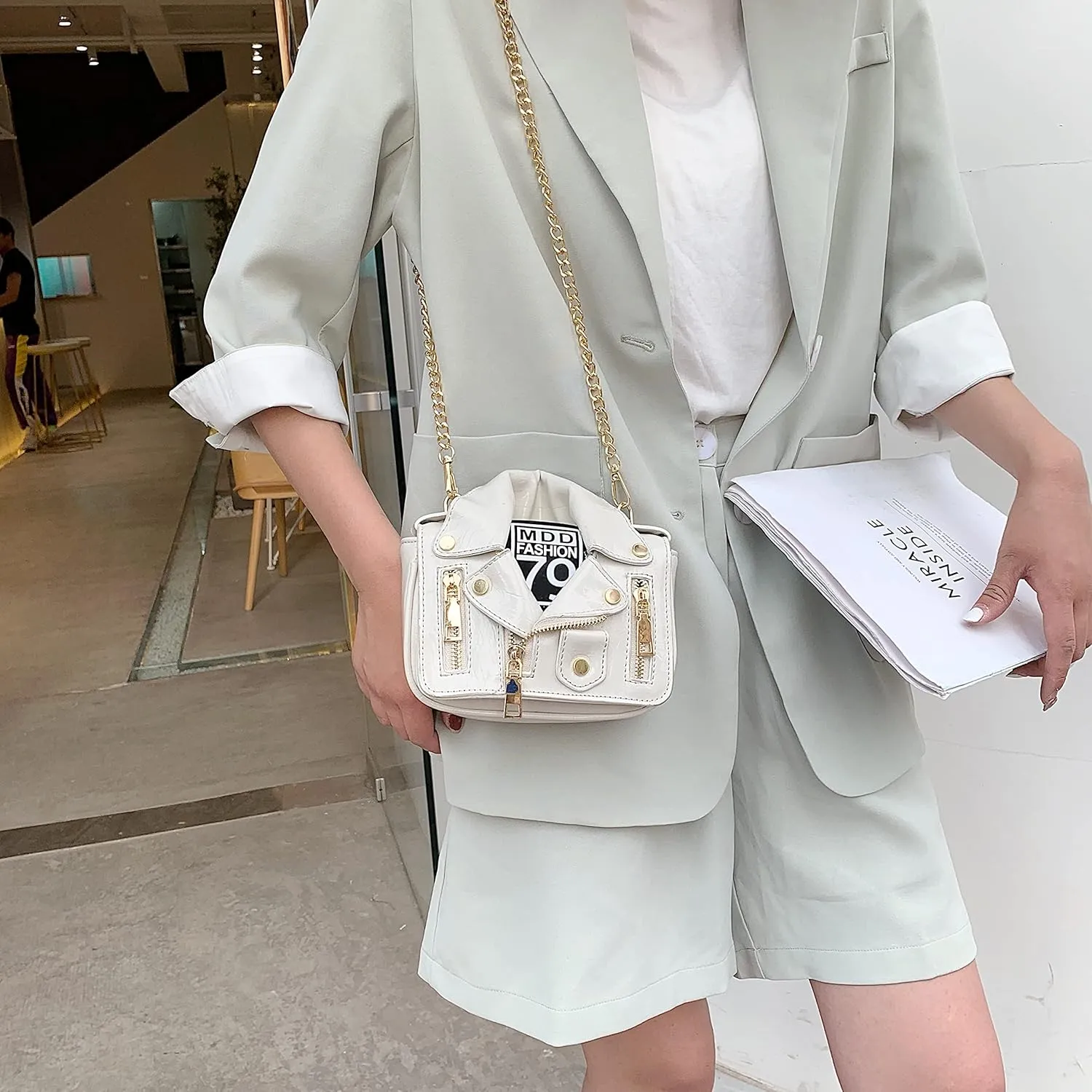 Women Crossbody Bags Chain Shoulder Jacket Bags Motorcycle Messenger Bag Leather Handbags for Girls Purse