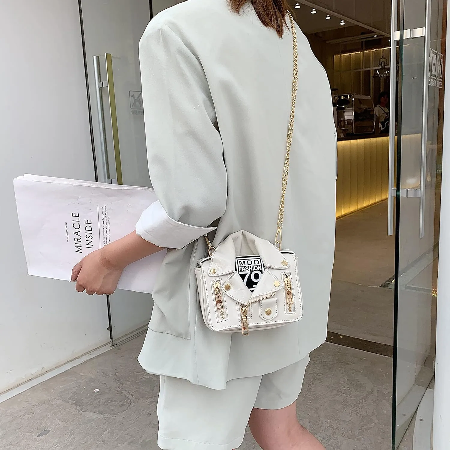 Women Crossbody Bags Chain Shoulder Jacket Bags Motorcycle Messenger Bag Leather Handbags for Girls Purse