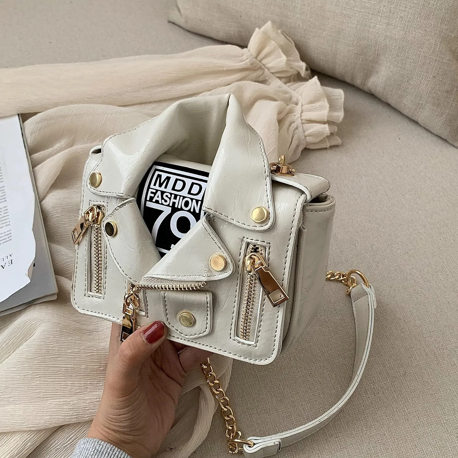Women Crossbody Bags Chain Shoulder Jacket Bags Motorcycle Messenger Bag Leather Handbags for Girls Purse
