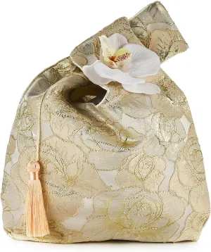Women Jacquard Floral Small Hobo Bag Chinese 3D Flower Tassel Wristlet Sleeve Knotted Tote Purse Travel Wedding Party Handbag