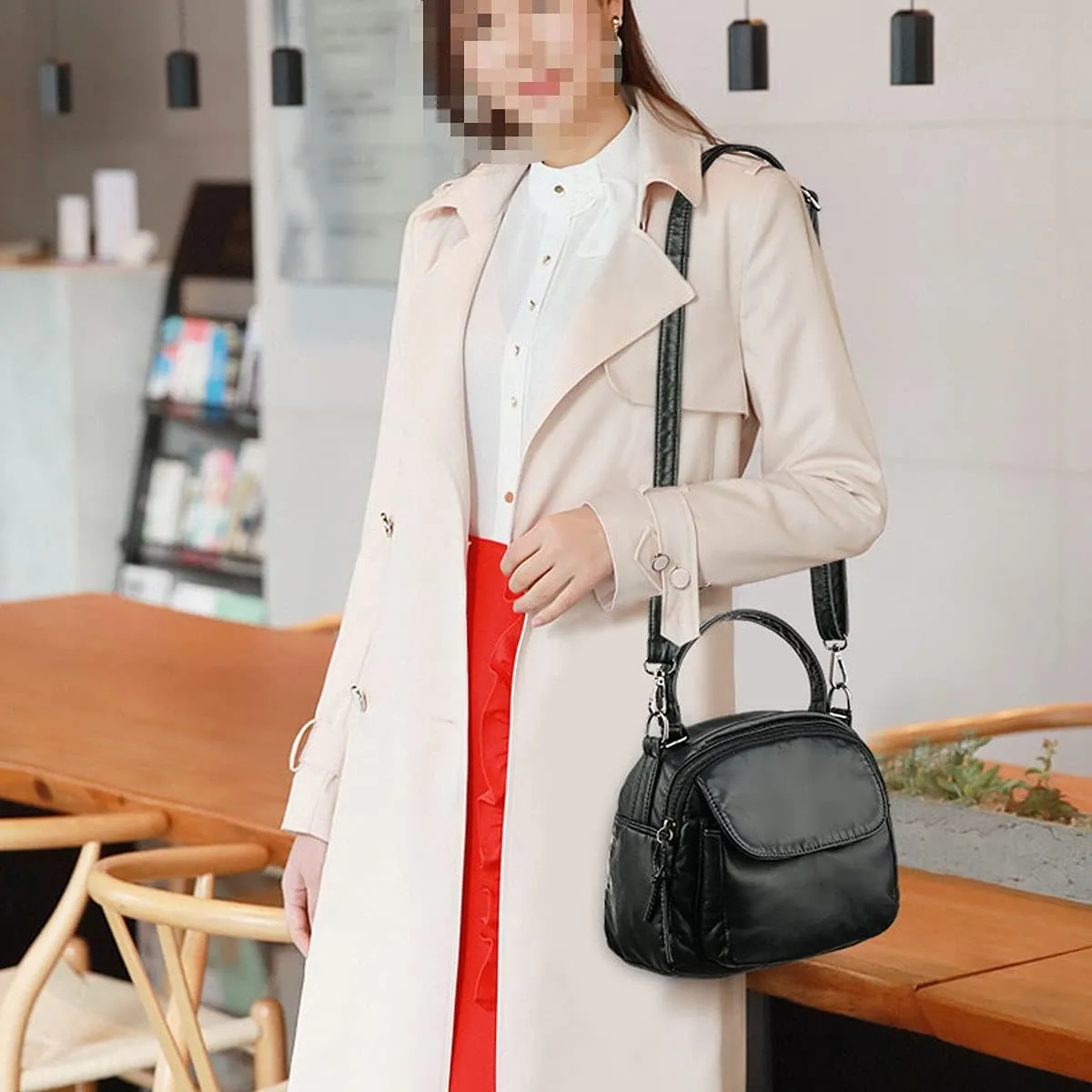 Women Shoulder Handbag Roomy Multiple Pockets Bag Ladies PU Leather Crossbody Purse Fashion Tote Top Handle Satchel
