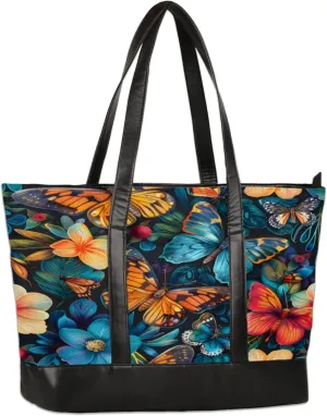 Women Tote Bag with Zipper, Shopper Handbag Travel Purse, PU Leather Laptop Tote Bags, Weekender Tote Bags