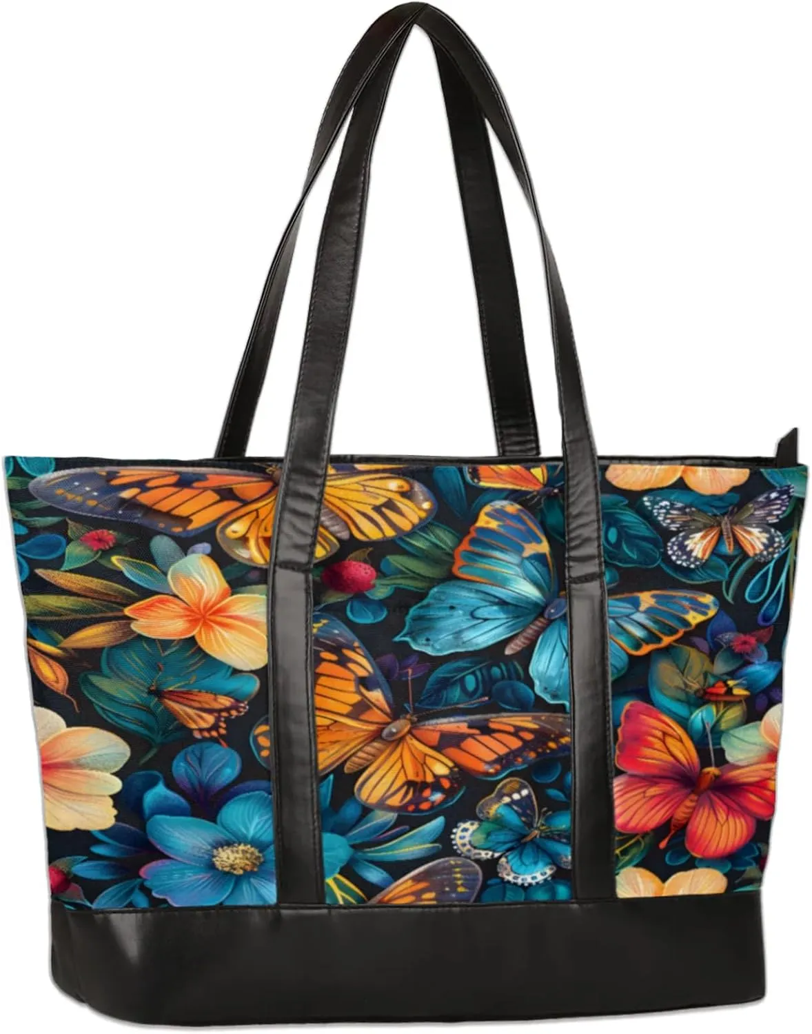 Women Tote Bag with Zipper, Shopper Handbag Travel Purse, PU Leather Laptop Tote Bags, Weekender Tote Bags