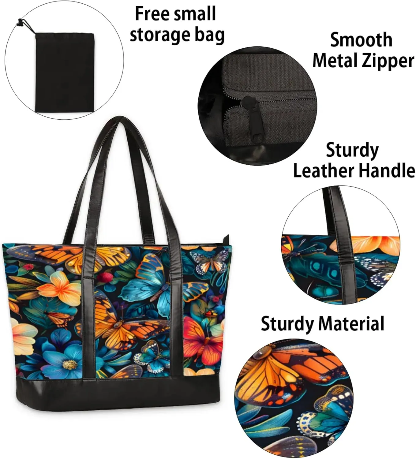 Women Tote Bag with Zipper, Shopper Handbag Travel Purse, PU Leather Laptop Tote Bags, Weekender Tote Bags