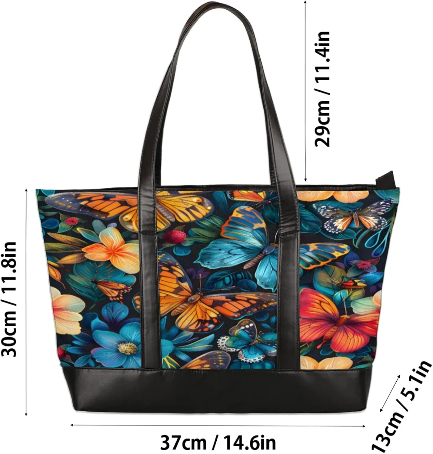 Women Tote Bag with Zipper, Shopper Handbag Travel Purse, PU Leather Laptop Tote Bags, Weekender Tote Bags