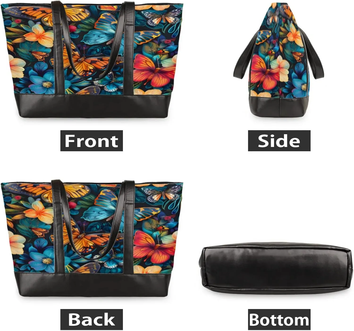 Women Tote Bag with Zipper, Shopper Handbag Travel Purse, PU Leather Laptop Tote Bags, Weekender Tote Bags