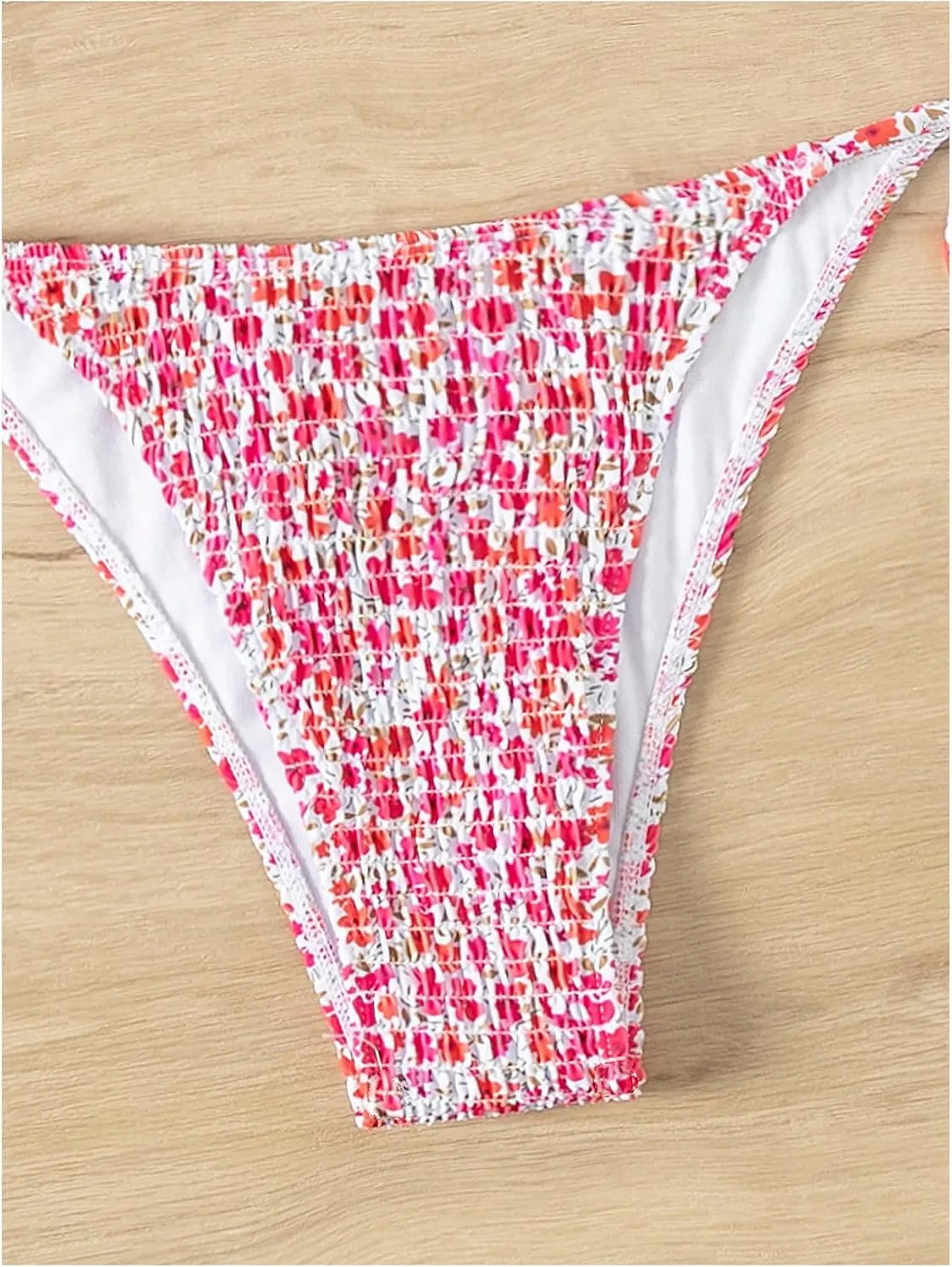 Women's 2 Piece Floral Bikini Sets Smocked Halter Triangle Bikini Drawstring Tie Side Sexy Cute Swimsuits