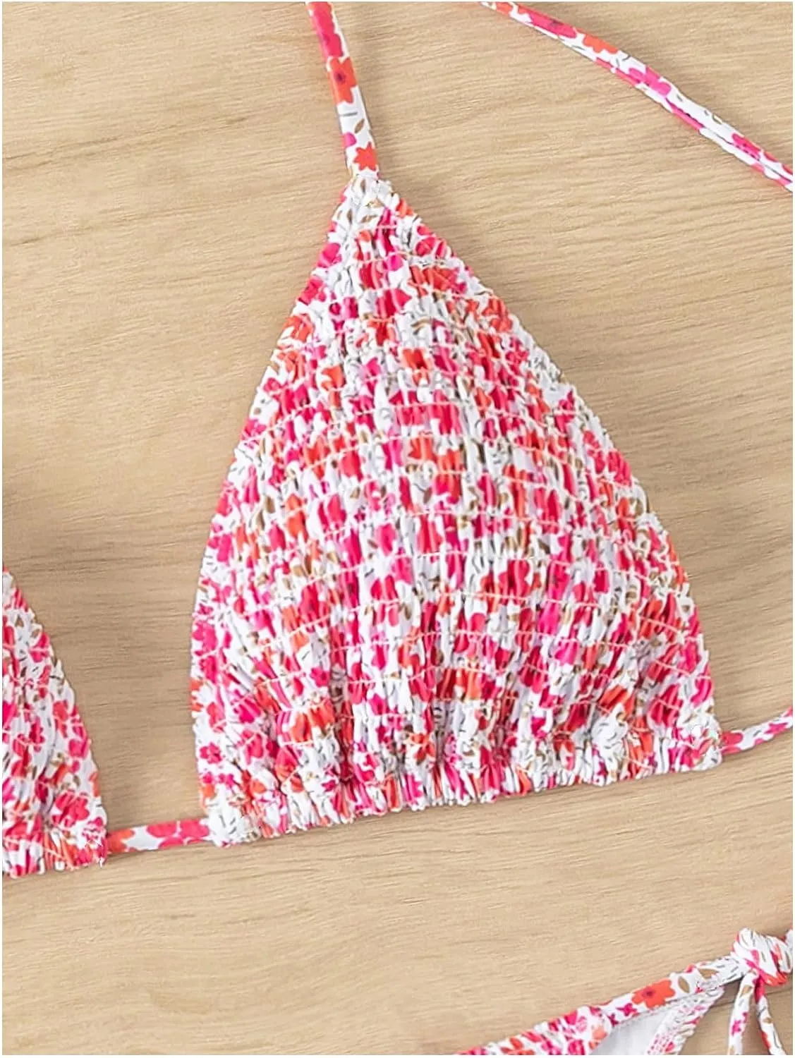 Women's 2 Piece Floral Bikini Sets Smocked Halter Triangle Bikini Drawstring Tie Side Sexy Cute Swimsuits