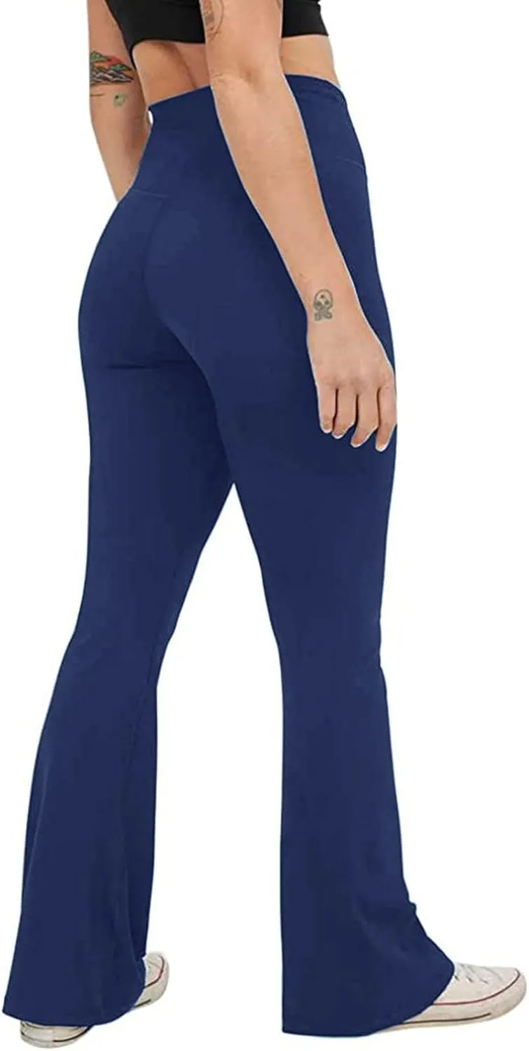 Women's Casual Comfy Bootleg Yoga Dress Pants V Crossover High Waist Flare Workout Pants Slim Stretch Solid Bootcut Leggings