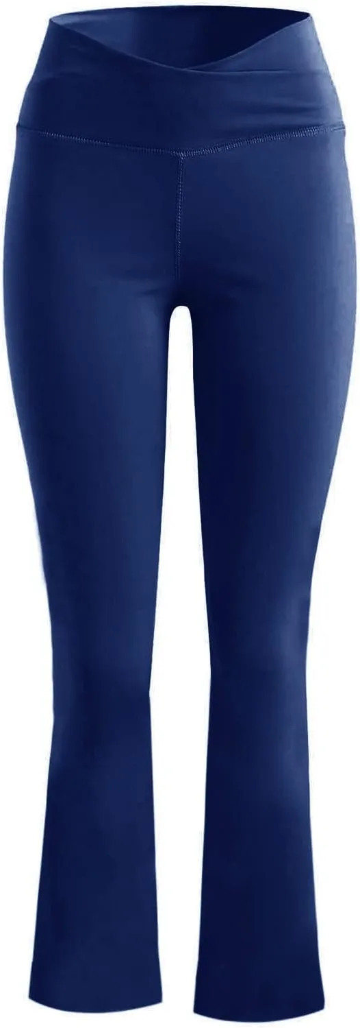 Women's Casual Comfy Bootleg Yoga Dress Pants V Crossover High Waist Flare Workout Pants Slim Stretch Solid Bootcut Leggings