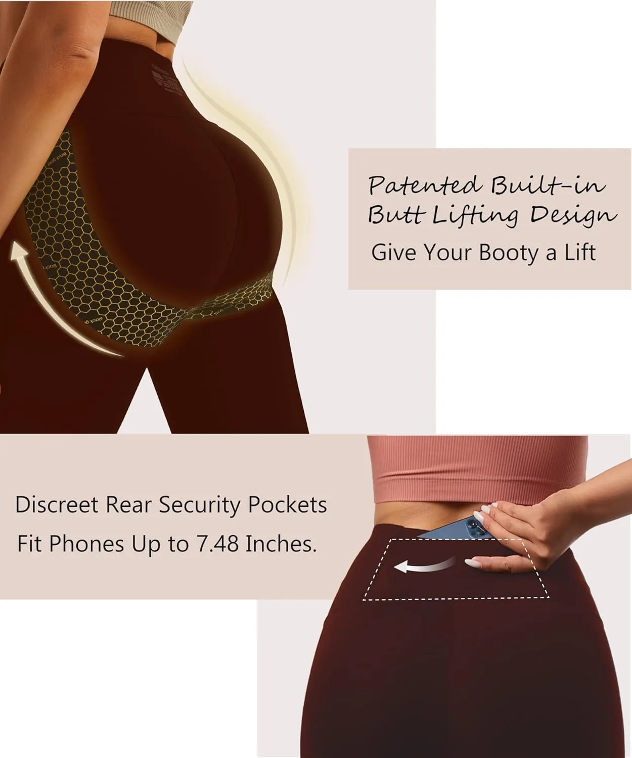 Women's Compression Leggings Butt Lifting Work Out Athletic Gym High Waist Tummy Control Stretchy with Pockets
