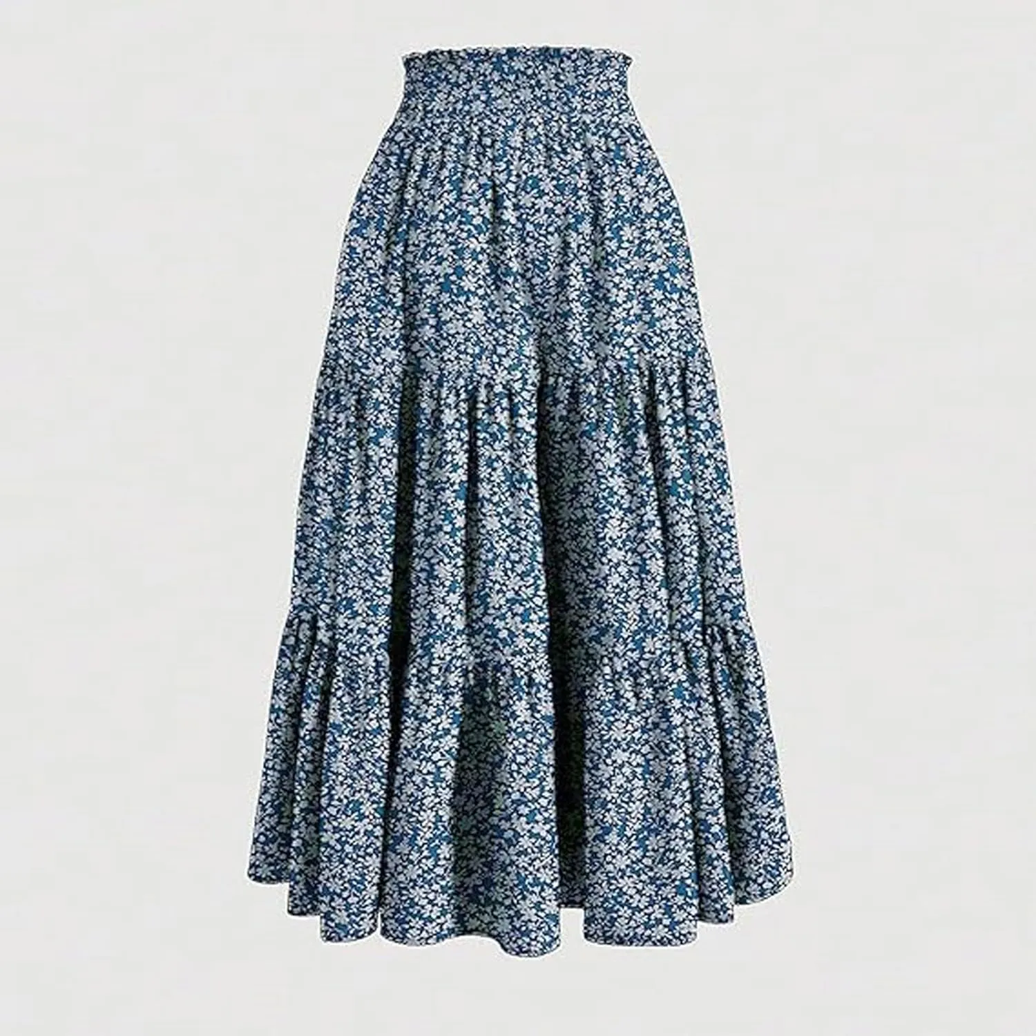 Womens Flowy Maxi Skirt Vintage Floral Print Drawstring High Waist Elastic A Line Boho Beach Holiday Long Skirts