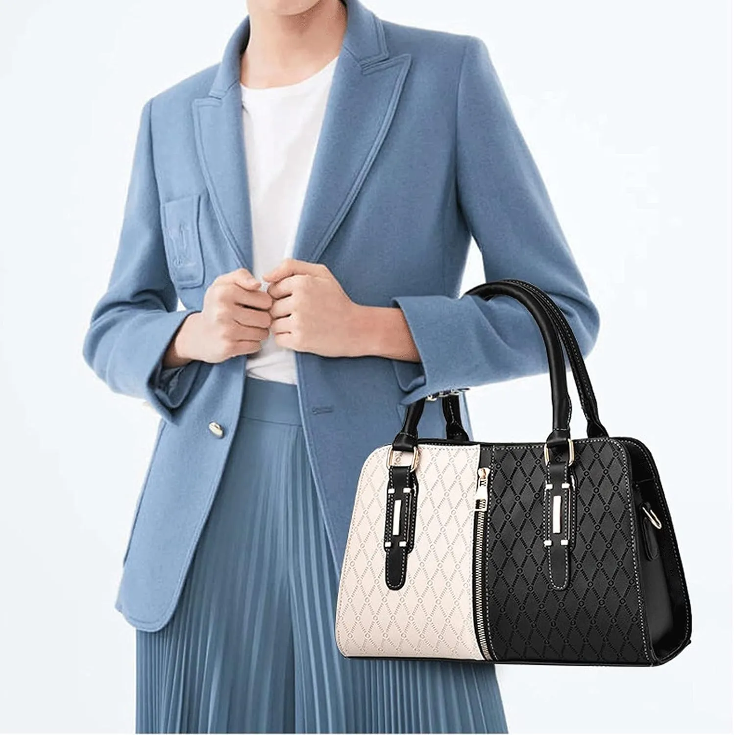 Women's Handbags Fashion for Luxury Handbags Women Patchwork Bags Crossbody Pu Leather Black Soft Washed Messenger Flap Bag(Pink)