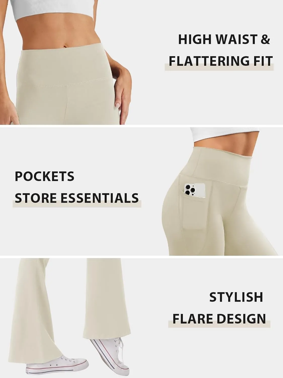 Women's High Waist Flare Yoga Pants Tummy Control Casual Bootcut Leggings with Side Pockets