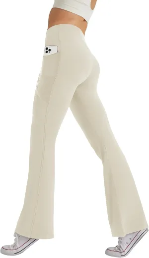 Women's High Waist Flare Yoga Pants Tummy Control Casual Bootcut Leggings with Side Pockets