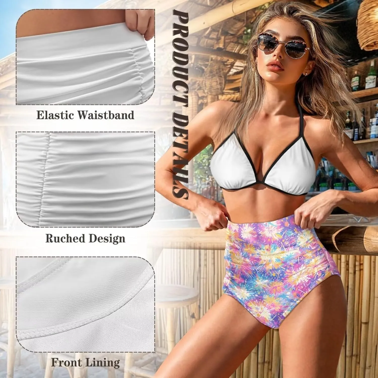 Women's High Waisted Bikinis Bottom Tummy Control Beach Bathing Suits Shorts for Women Swimsuit Bottoms Swimwear